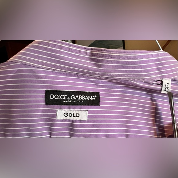 Dolce and Gabbana (Gold) Men’s Purple striped dress shirt. Size 17/43 - Picture 4 of 7